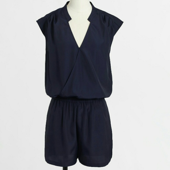 NWOT J Crew Wrap-Front Navy Blue Romper - Picture 2 of 5